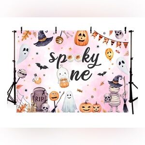 Spooky One ,1st Birthday Backdrop,5 x 7, Pumpkin Spooky One Kids Bday pink